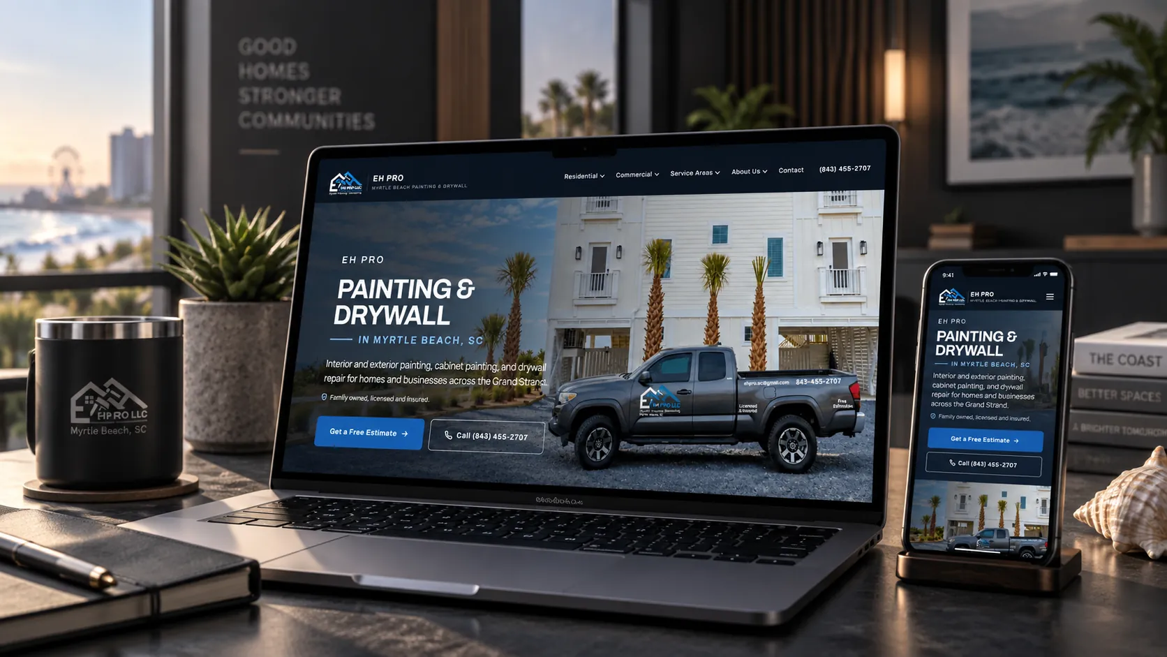 EH PRO website for a Myrtle Beach painting and drywall company, designed and built by Belman & Co.